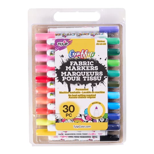 Michaels, Tulip® Graffiti Rainbow 30 Piece Permanent Bullet Tip Fabric Marker Set – Category: Fabric Paint